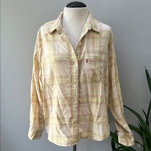 Levi's Beige and Yellow Plaid Button-Down Shirt XL